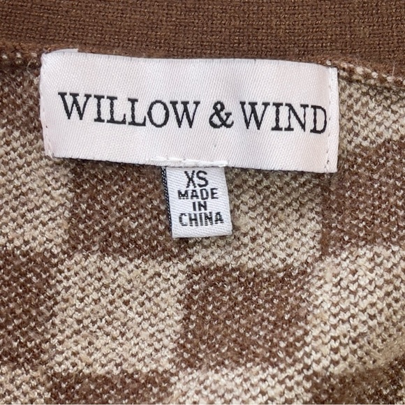 Vintage-Inspired Brown & Cream Checkerboard Cropped Cardigan Women XS - Picture 6 of 7